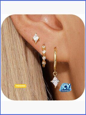 14K Gold Plated Hoop Earring Set for Women, Huggies for Multiple Piercing